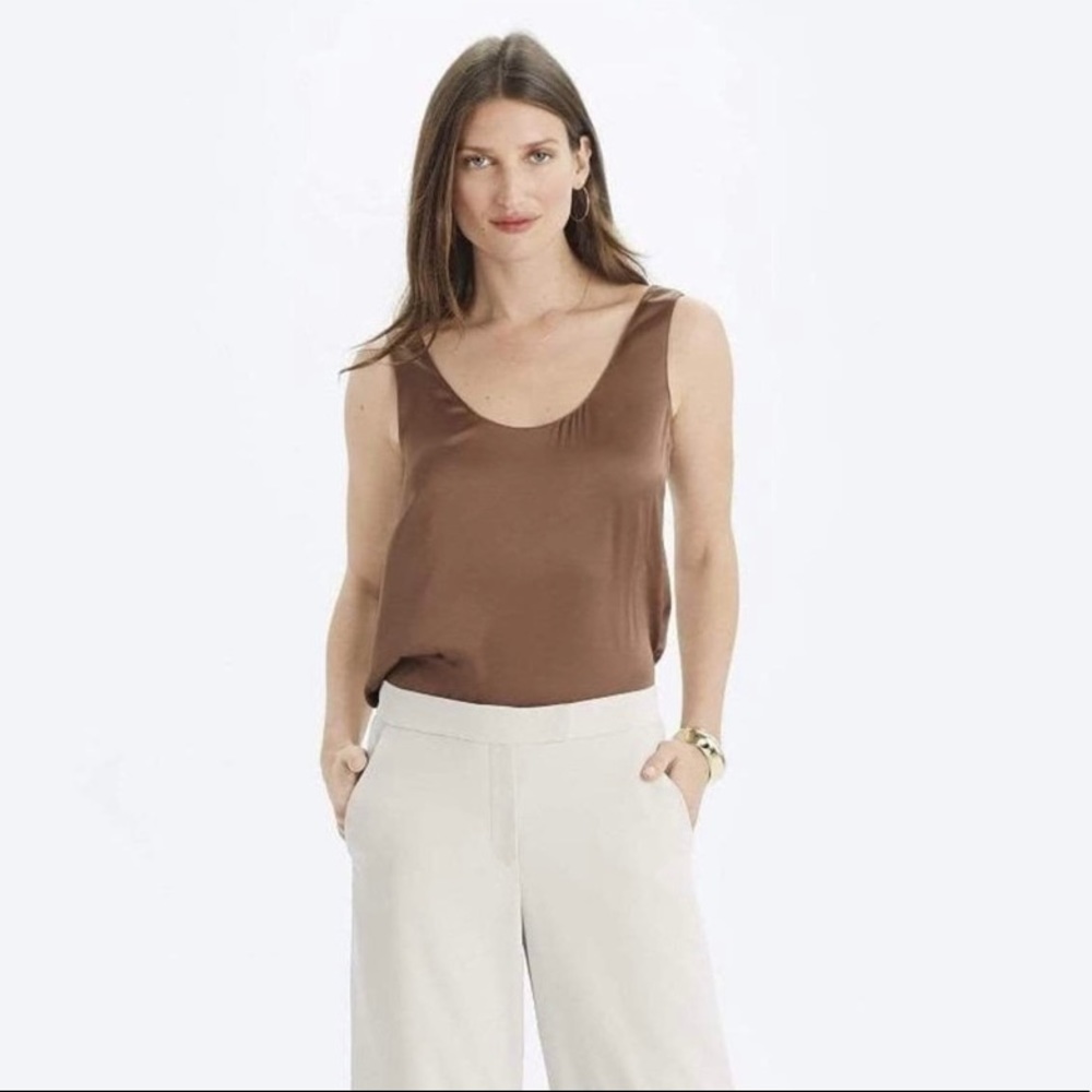 Satin Scoop Neck Women's Tank In Chocolate Brown XS
